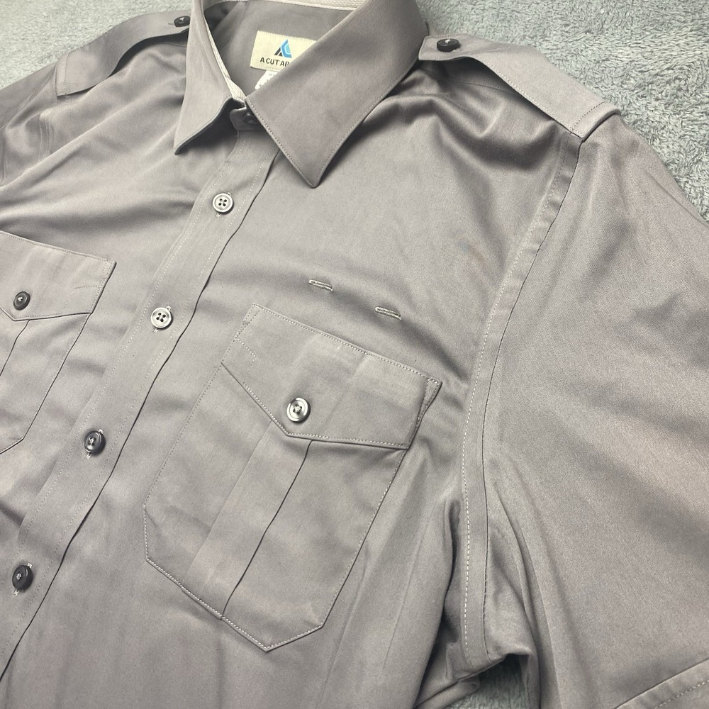 A Cut Above Mens Pilot Shirt‎ 16.5 Tapered Brooks Short Sleeve Button Down Grey - Picture 9 of 16